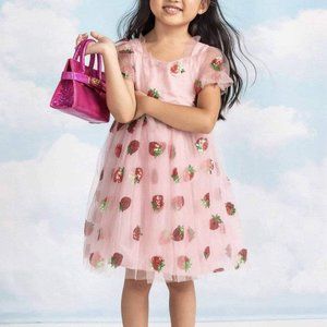 Lola + the Boys Strawberry Sequin Dress Sz 4 Tulle Pink